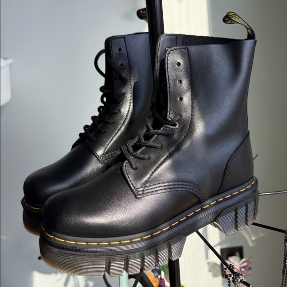 Dr. Martens Black Leather Boots with Yellow Accents - Picture 5 of 12